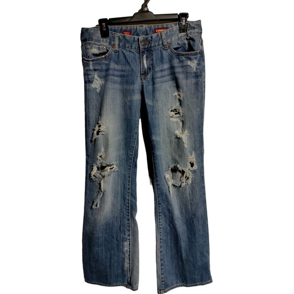 Express Stella Boot leg Jeans destructed and destroyed 8" rise woman size 8 - Picture 1 of 5
